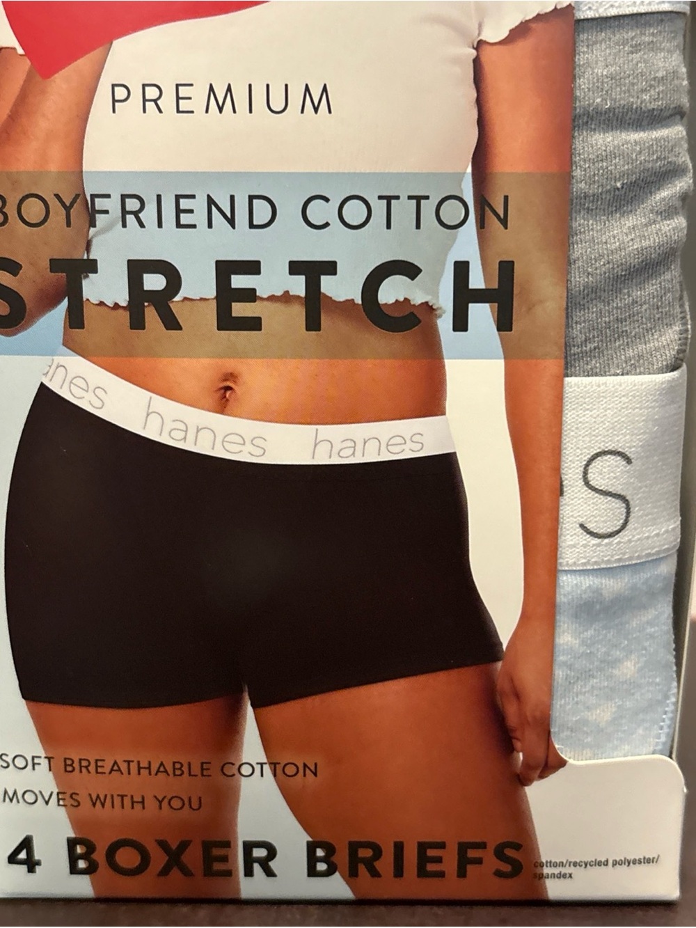 Hanes Women’s Boyfriend Cotton Stretch 4-Pack Boxer Briefs -6/M - Picture 2 of 5